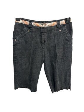 Womens Black Denim Bermuda Shorts Orange Plaid Trim Size M Boho Gorpcore